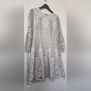 Eliza J. Bell Sleeve Lace Dress Fit Flare in White Size 14 Like New